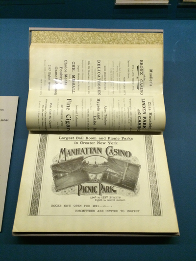 1910 advertisement for the Manhattan Casino from a souvenir program of the New York Schuetzen-Bund (Rifle Club) No. 1 Silver Jubilee.