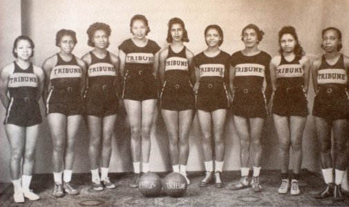 The Tribune Girls basketball team ca. 1930s, featuring Ora Mae Washington, third from right. The Tribune Girls basketball team, ca. 1930s