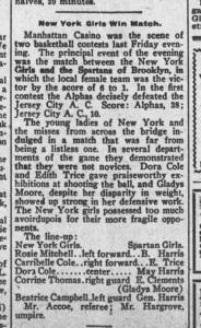 A newspaper article about the New York Girls, an African American basketball team from the 1910s. A newspaper article about the New York Girls, an African American basketball team from the 1910s