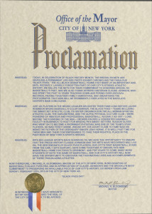 A proclamation from the office of the Mayor of the City of New York naming February 10, 2013 "Black Fives Day." The order was signed by Mayor Michael R. Bloomberg.